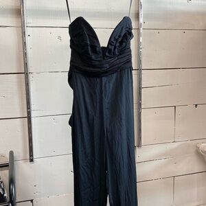 Black, Solid, Strapless, Jumpsuit